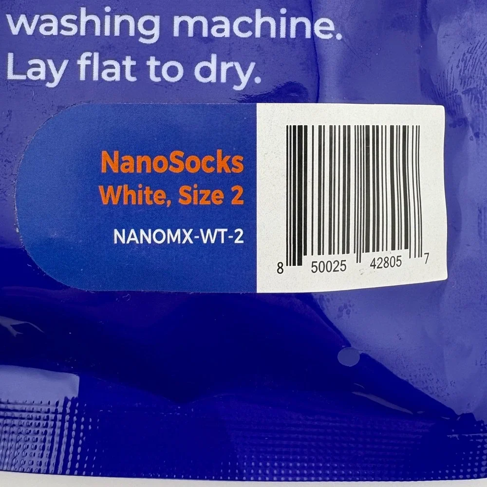 NanoSocks White Size 2 Compression Socks 3-D Nano-Weave  Lot of 2‎ Pairs